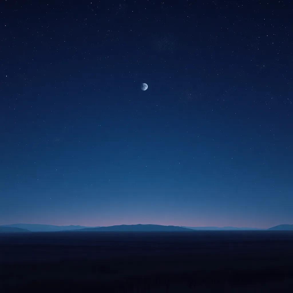 Era una noche oscura en el cielo, sin luna, algunas estrellas titilan en el horizonte, vista amplia del campo bajo un cielo estrellado, digital art, vivid colors, calm atmosphere, high quality
