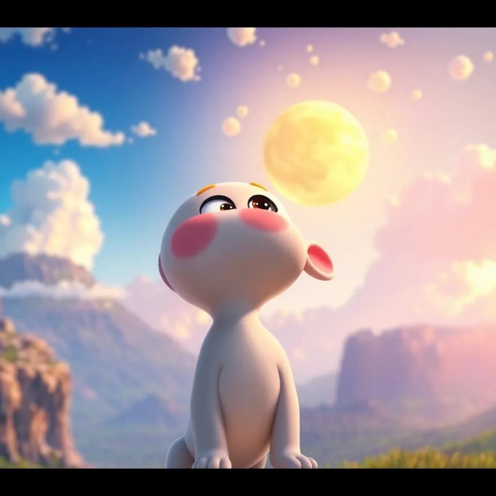 Pipo, feeling courageous, looking at the sky with dreams in his eyes, surrounded by a beautiful landscape, a bright future, inspiring digital art, hopeful, high quality