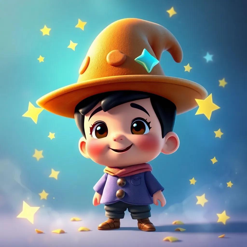 Tomás, un niño pequeño, con un sombrero mágico en la cabeza, listo para nuevas aventuras, rodeado de estrellas y magia, arte digital, vibrante, lleno de alegría, alta calidad
