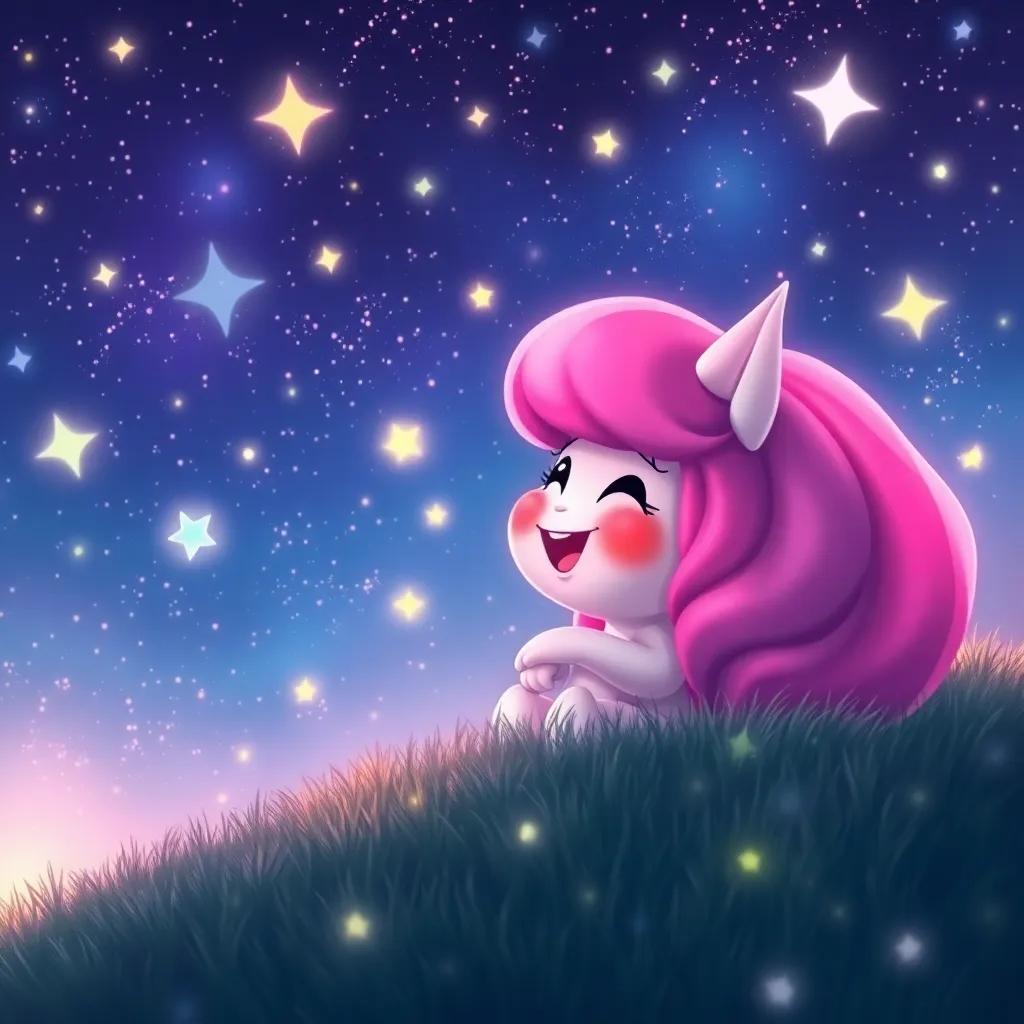 Nube playing hide and seek with stars in a sparkling night sky, laughter in the air, full of bright stars shining, digital painting, enchanting colors, delightful scenery, high quality