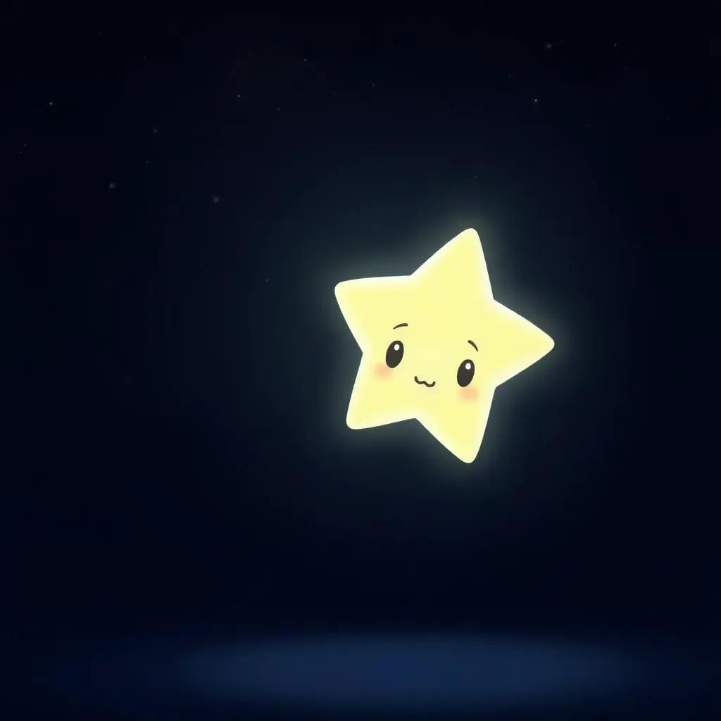 A bright little star, Estrellita, shining alone in the dark night sky, looking sad and lonely, digital art, soft colors, whimsical and inviting atmosphere, high quality