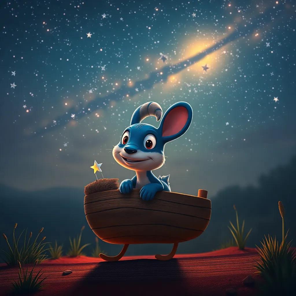 Coqui returning home under a starry sky, filled with memories of adventure and friendship, warm and inviting atmosphere