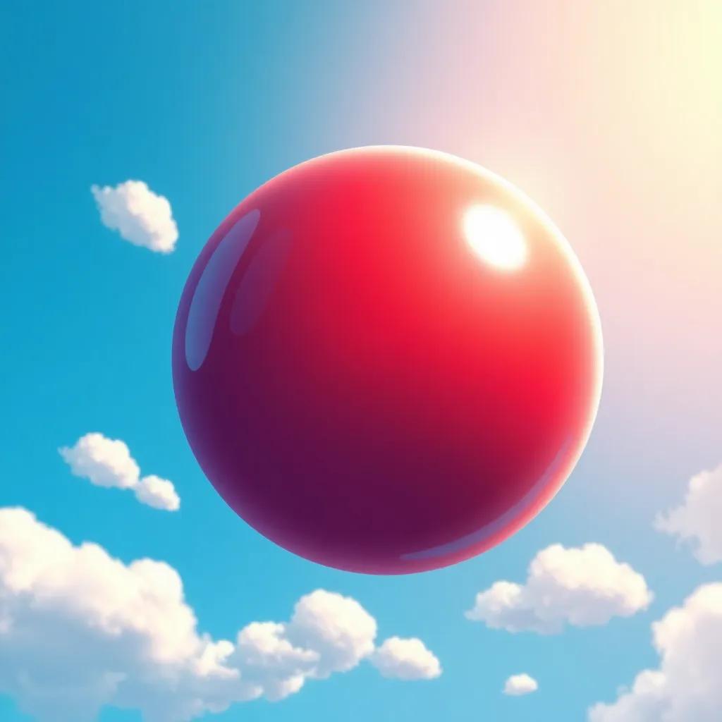 Un globo rojo brillante flotando en el cielo azul, con nubes blancas suaves alrededor, simbolizando sueños y aventuras, ilustración clara, colorido y nostálgico, alta calidad