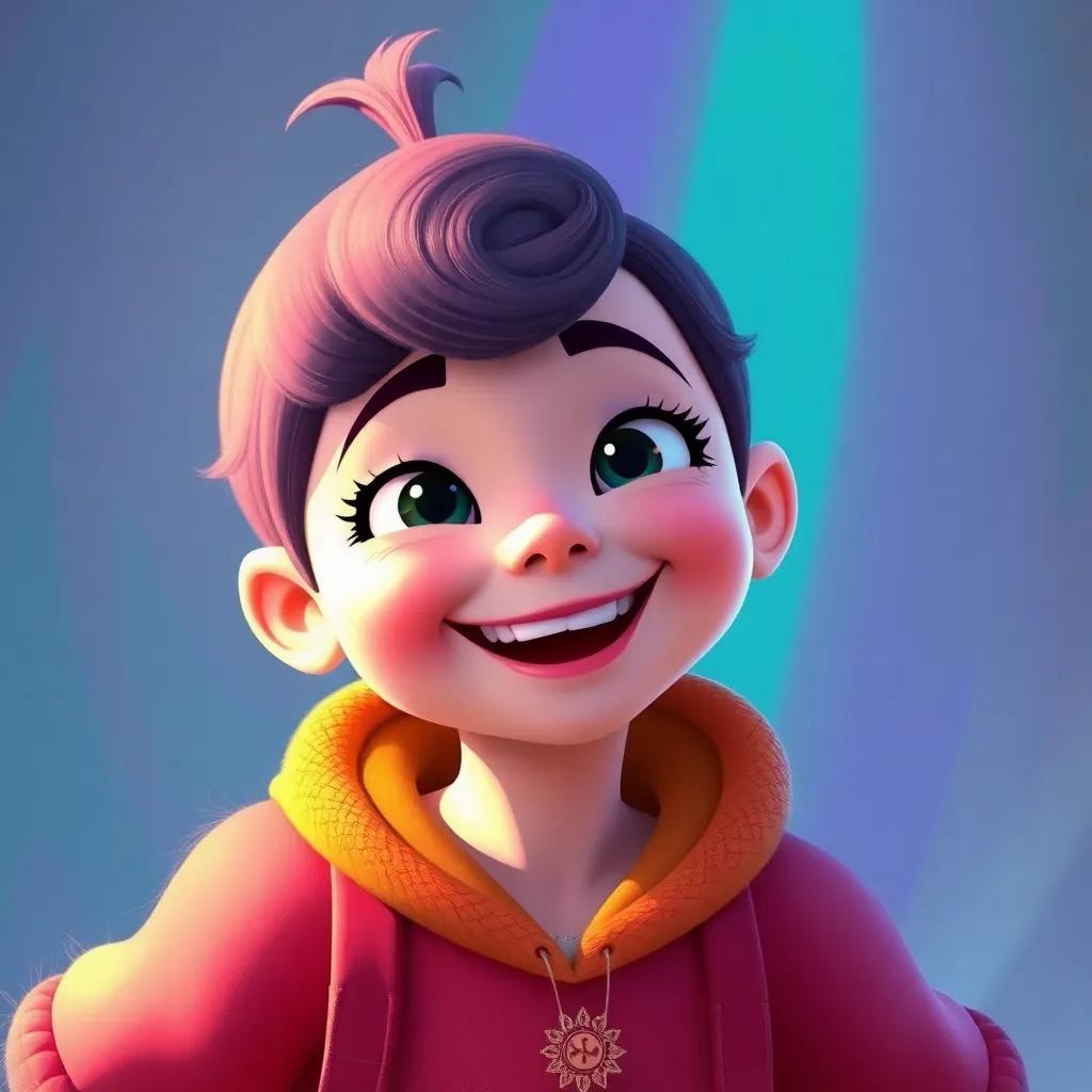 Ella with a joyful expression, knowing that her heart carries the lessons of love and kindness learned from her adventures, vibrant colors, cheerful, uplifting mood, digital painting