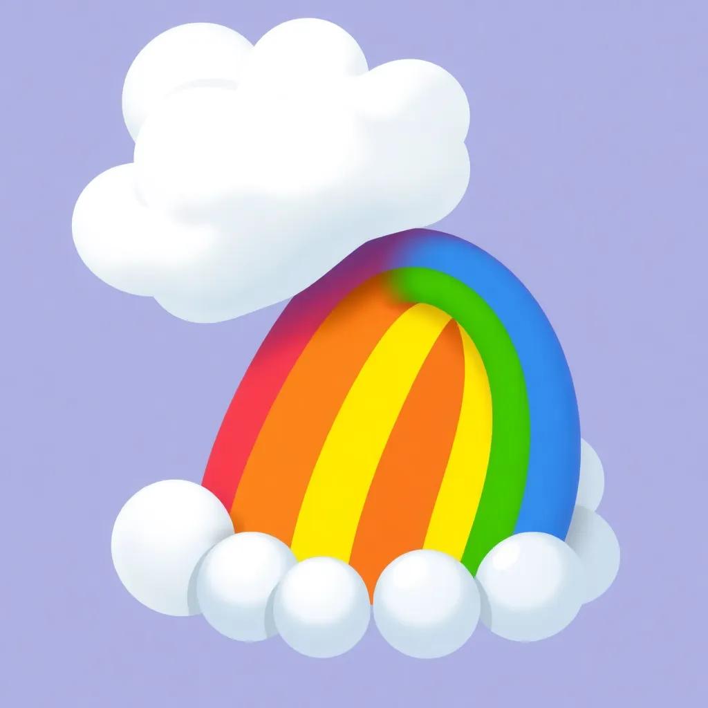 A playful rainbow hiding behind a fluffy white cloud, with bright colors like red, orange, yellow, green, blue, indigo, and violet, peeking out, illustration, cheerful, playful atmosphere, child-friendly