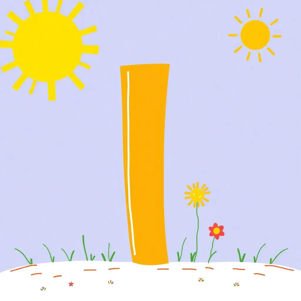 A colorful letter I, big and bold, surrounded by drawings of a sunny day, cheerful design, illustration, playful, engaging, child-friendly