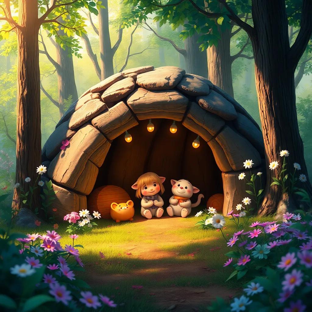 A cozy burrow in the forest where Holly lives, surrounded by flowers and trees, peaceful and inviting, bright colors, vibrant atmosphere, heartwarming, high quality