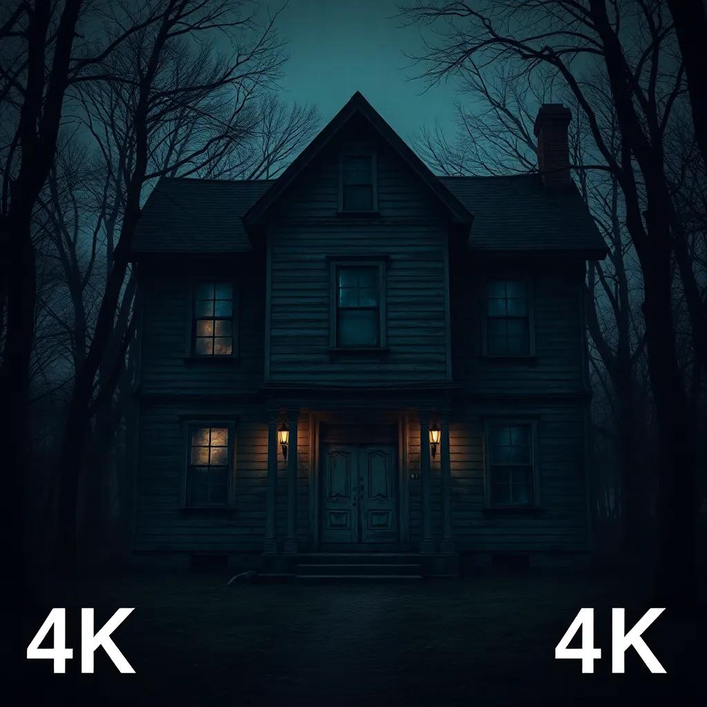 A spooky old house with creaky doors and dusty windows, surrounded by a dark forest, eerie atmosphere, twilight, digital art, shadowy colors, high quality, focus on the house