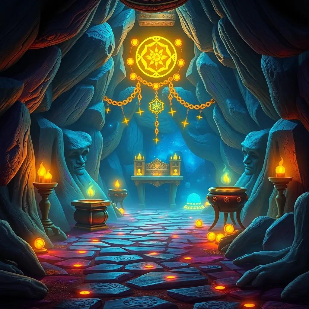 Un gran cofre del tesoro cerrado, decorado con joyas y monedas brillantes, en medio del camino iluminado, ambiente de misterio y emoción, digital art, vibrant