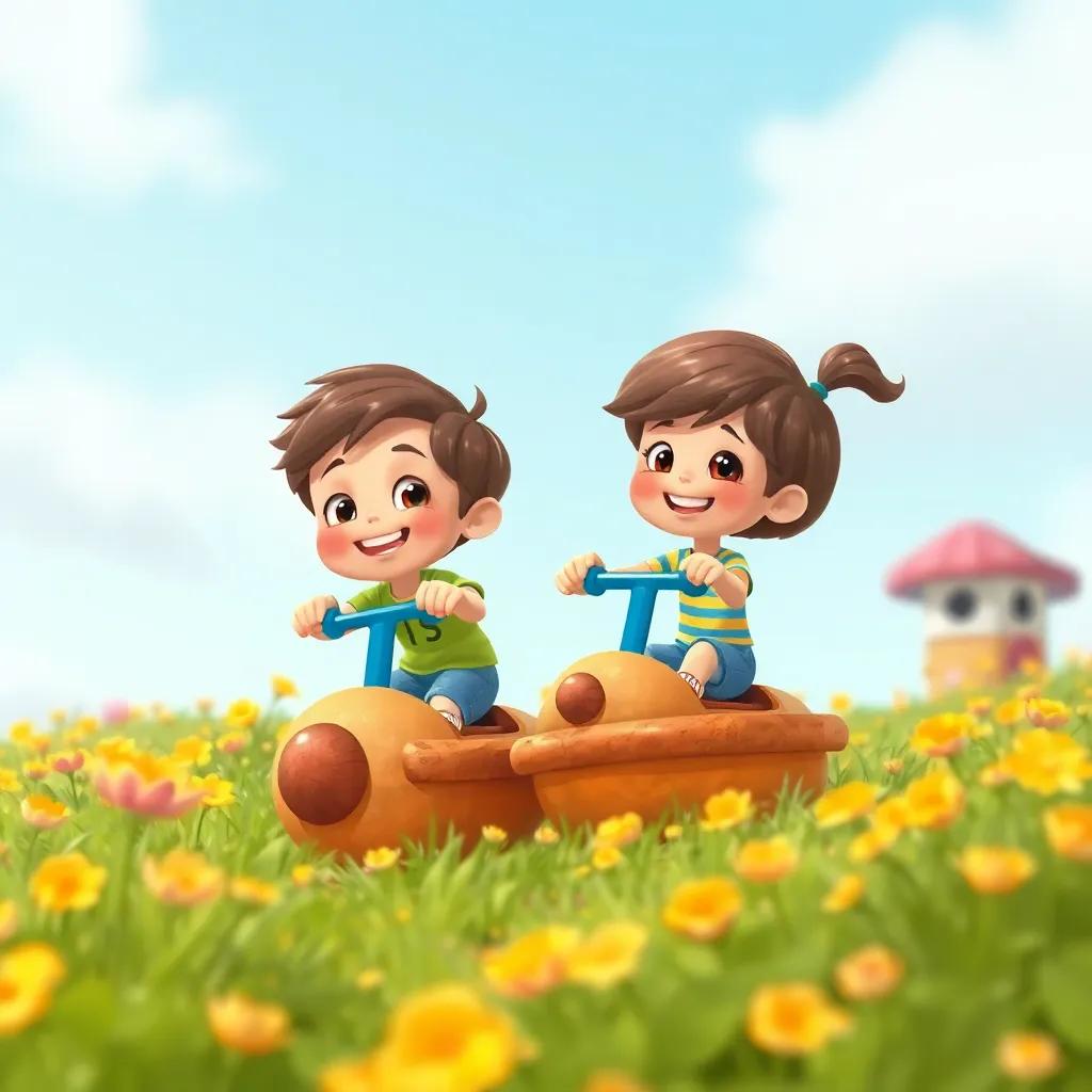 Los niños rodando en una colina de malvaviscos, riendo y disfrutando del momento, un fondo lleno de colores alegres y dulces, ilustración animada, feliz y divertida, mirada vibrante y alegre, calidad alta