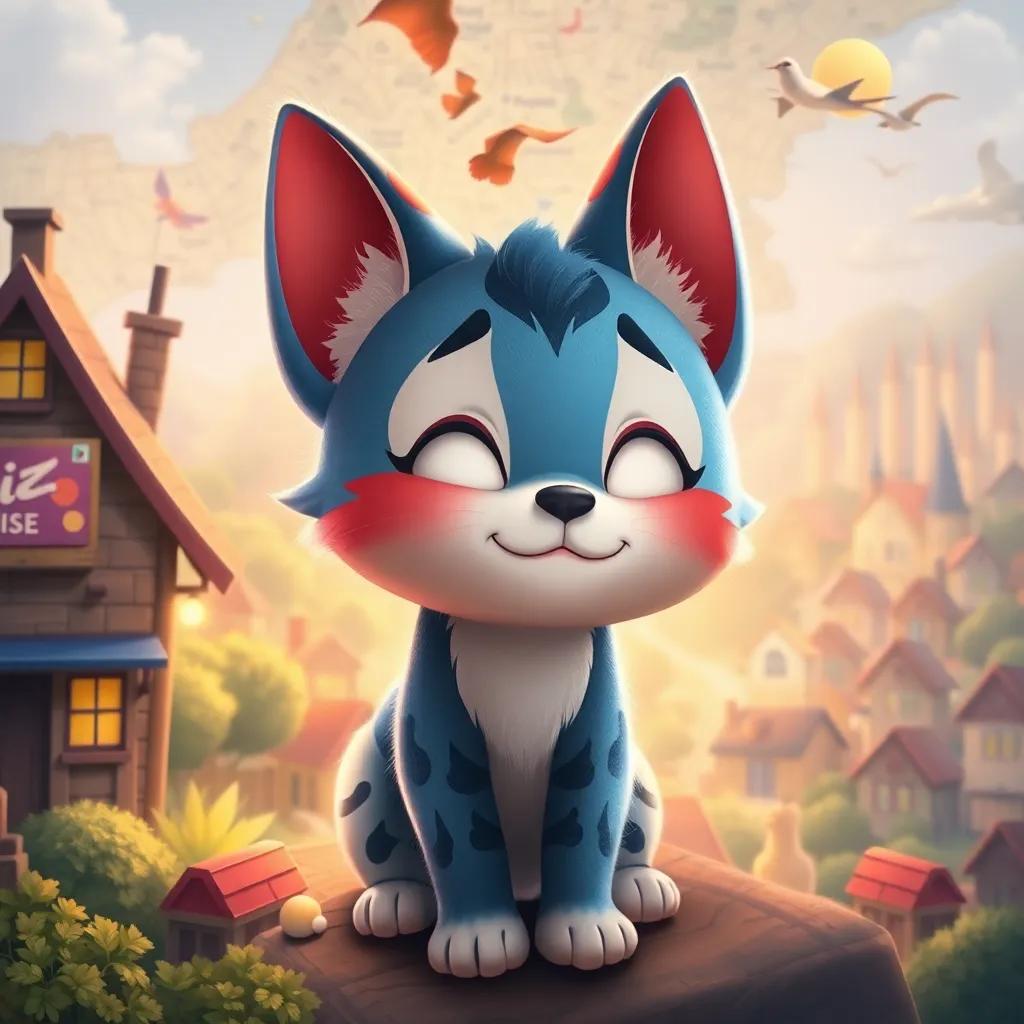Miau dreaming of new adventures, surrounded by his memories, a map of his neighborhood in the background, curious expression, whimsical atmosphere, vibrant and playful