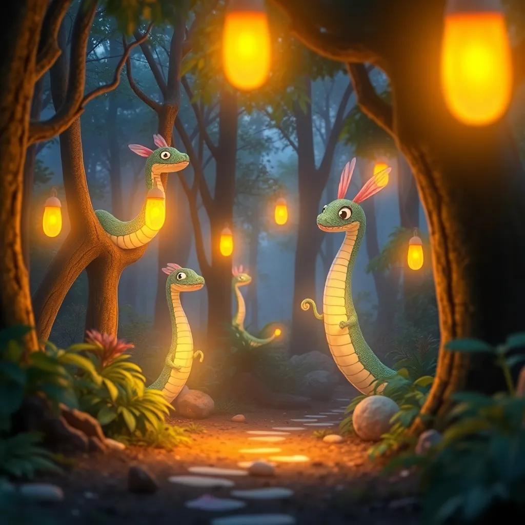 Un último vistazo al claro con las luciérnagas cantando, iluminando el bosque con luz y música, mágico y encantador.
