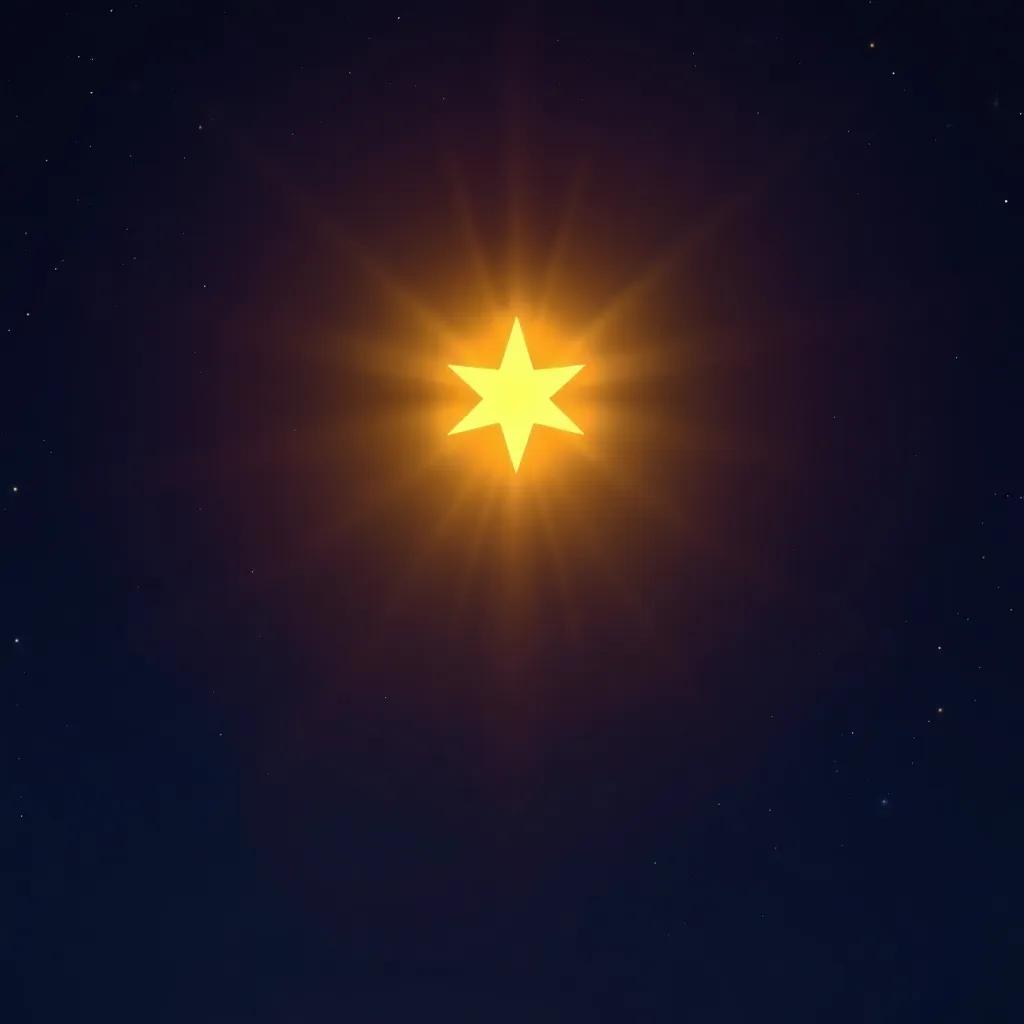 A shiny golden star shining brightly in a dark Christmas sky, feeling lonely and sad, digital art, high contrast, vibrant colors, starry night scene, heartwarming
