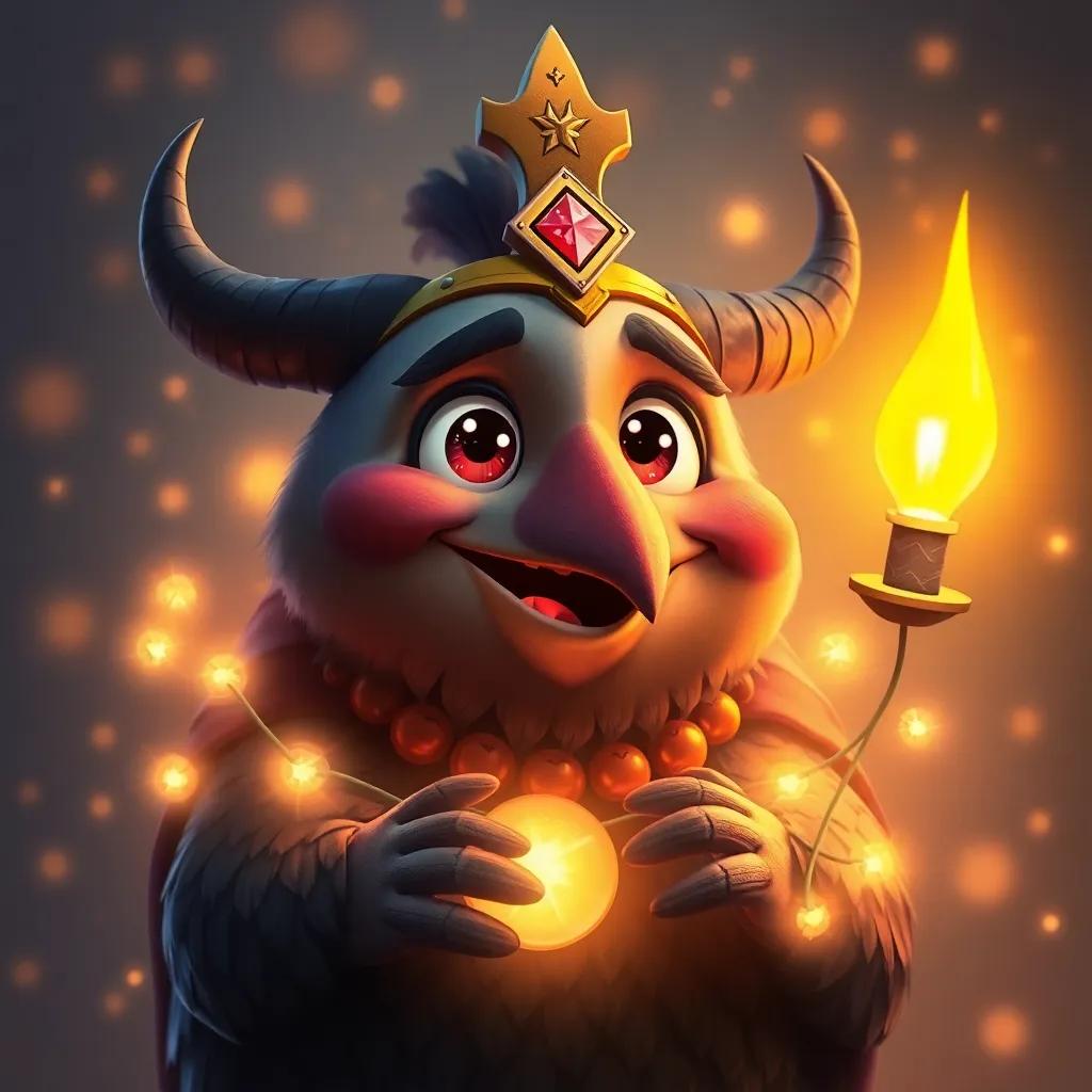 Horacio, el búho, rodeado de luciérnagas brillantes, agradeciendo por la fiesta, sus ojos llenos de alegría y gratitud, entrega de luz y amistad, digital art, warm colors, high quality