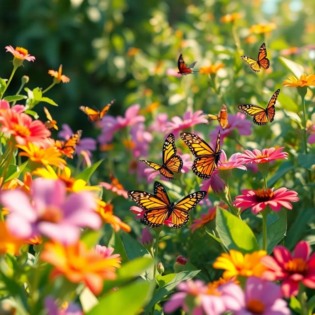 Un juego de escondidas en un jardín, mariposas escondiéndose detrás de las flores y los habitantes del jardín riendo, digital art, divertido, colorido, alta calidad