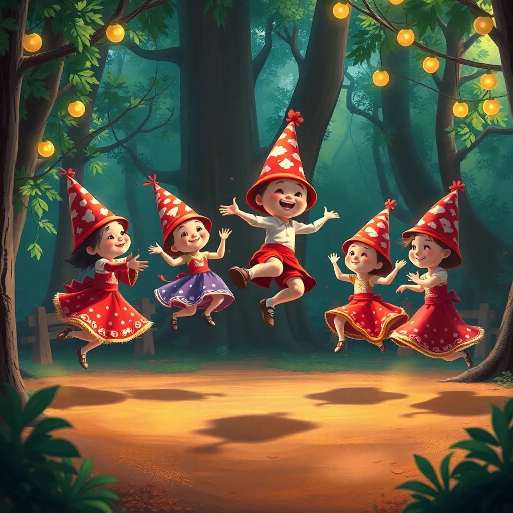 Conejitos saltando en círculos y compitiendo en saltos, con trajes coloridos, el bosque lleno de música, digital painting, lively, festive scene, high quality