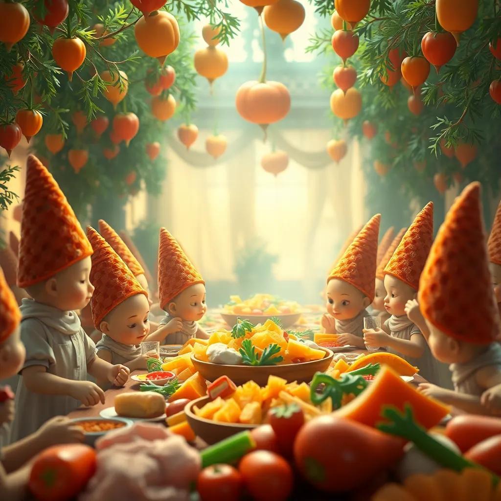Un gran banquete de zanahorias en el centro, conejitos compartiendo sus zanahorias dulces, algunas zanahorias grandes y coloridas, acogedor, warm light, storytelling view, high quality