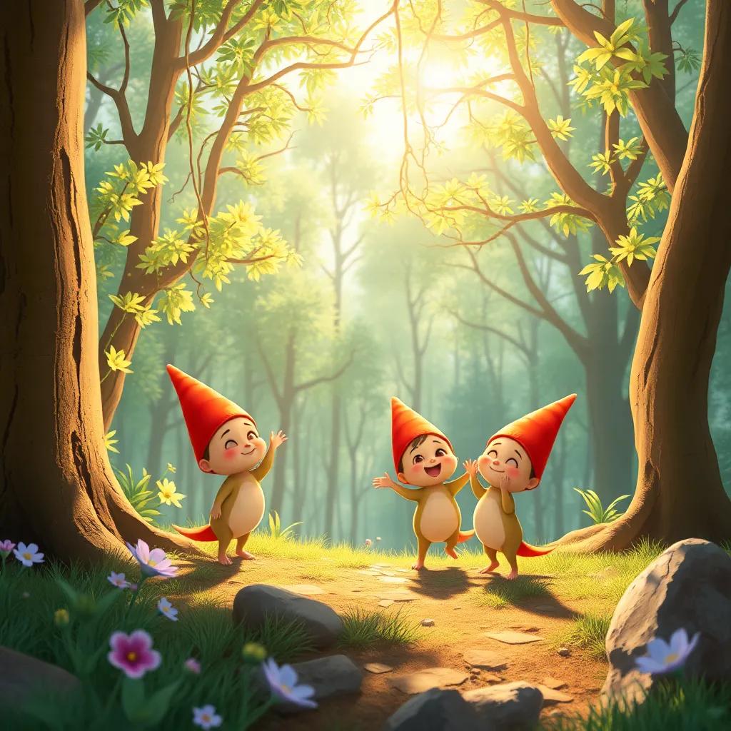 Una hermosa mañana de primavera en un mágico bosque, con conejitos saltando de alegría bajo el sol brillante, pieles suaves y limpias, ilustración colorida, luz cálida, atmósfera feliz, vista amplia, arte digital, alta calidad