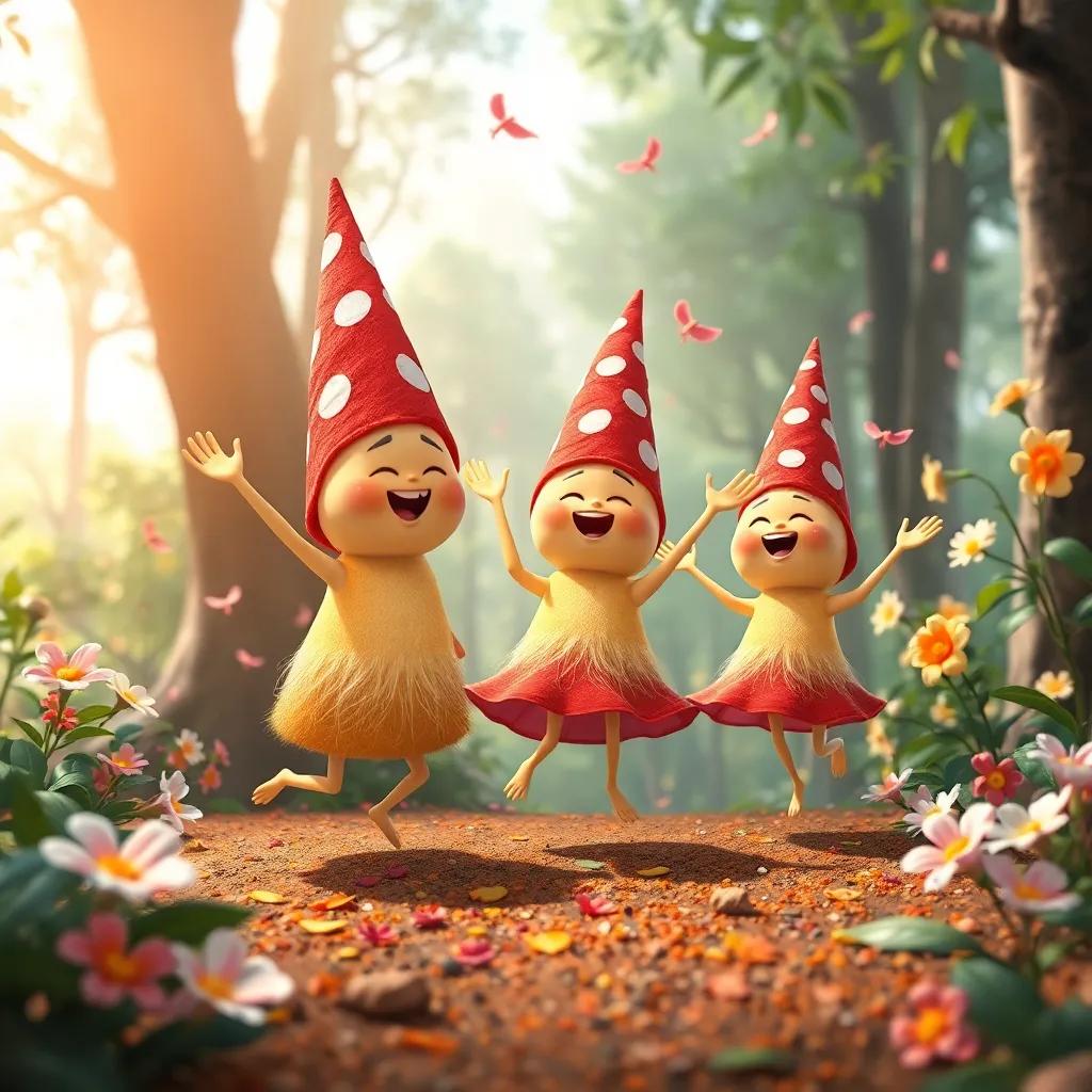 Conejitos saltando y bailando al ritmo de la música en el bosque, con flores moviéndose con el viento y risas, diseño divertido, gráficos coloridos, ambiente festivo y alegre