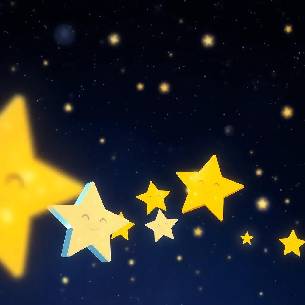 The stars twinkling in the dark sky, preparing for the night, dressed in shimmering light, radiating joy and excitement, illustration, magical feeling, high quality