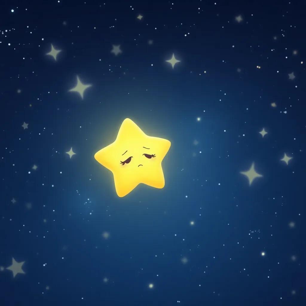 A little star, Lila, in the vast night sky, surrounded by bright stars, feeling sad with a gentle glow, digital art, soft colors, dreamy atmosphere, high quality
