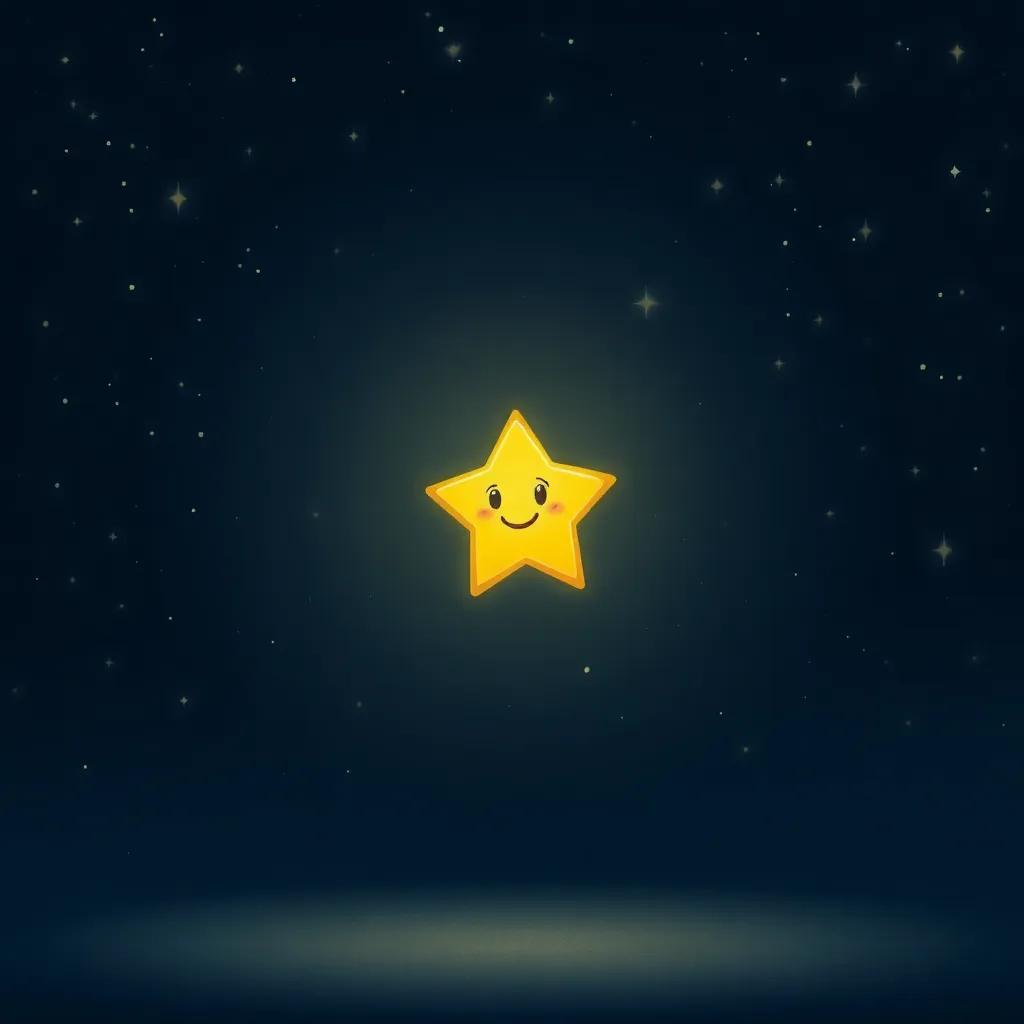 A small star, a little shiny star, shining brightly with determination surrounded by the moon, dark night sky with twinkling stars, cheerful illustration, magical light, inspiring atmosphere, child-friendly