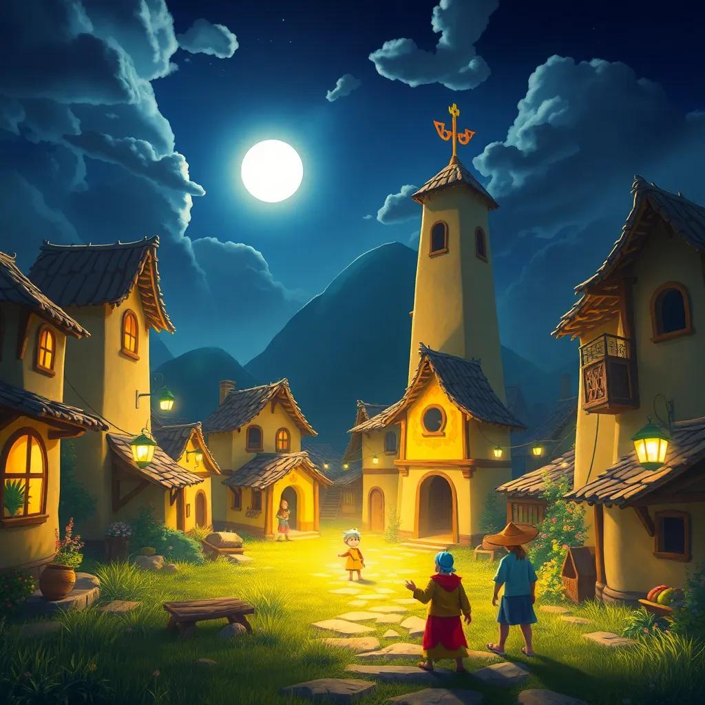 El pueblo iluminado por el sol, donde Lucas, un mago amable, usa su vara mágica para ayudar a todos, rodeado de sonrisas y alegría, digital painting, luminoso, inspirador