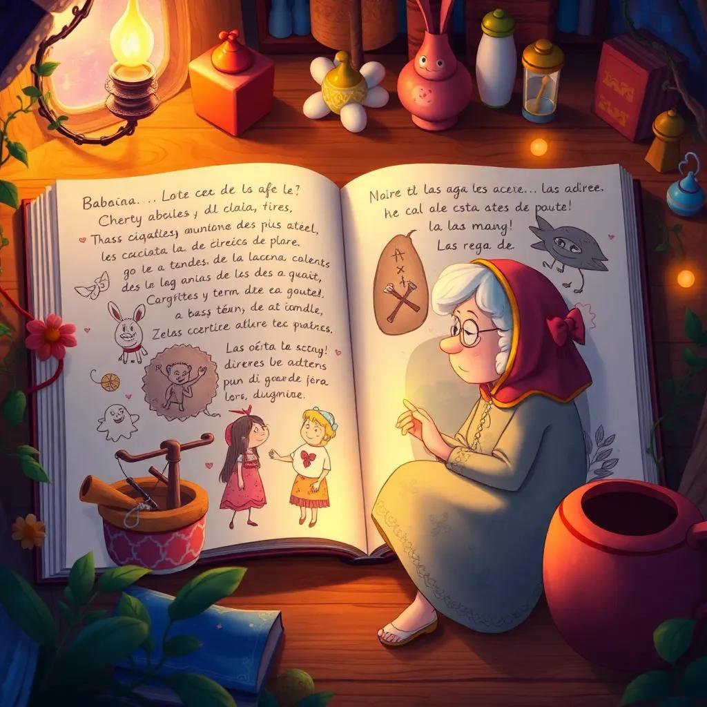 Las páginas del diario mostrando ilustraciones coloridas de las aventuras de la abuela de Clara, rodeado de un ambiente mágico y acogedor, arte digital, vibrante, nostálgico, enfocado y detallado
