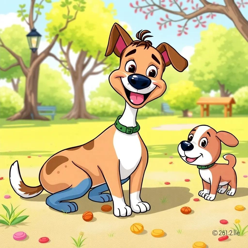João, a creative dog trainer with a playful smile, hiding treats in a fun game of hide-and-seek with Lila in a bright park, colorful and lively, fun atmosphere, high quality