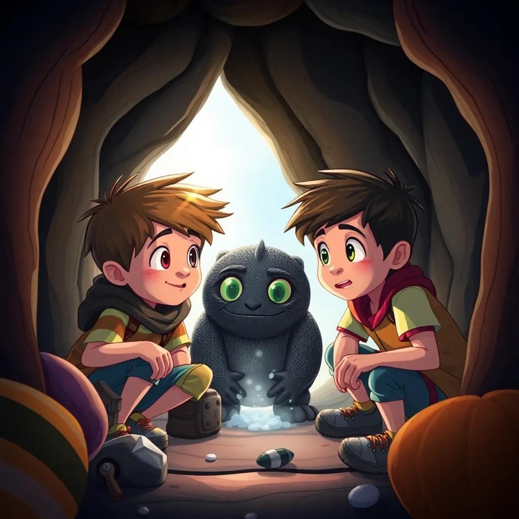 Los niños descubriendo al ladrón en la cabina, con miradas sorprendidas, el ladrón viste de negro, ilustración emocionante, clima de aventura, colores llamativos