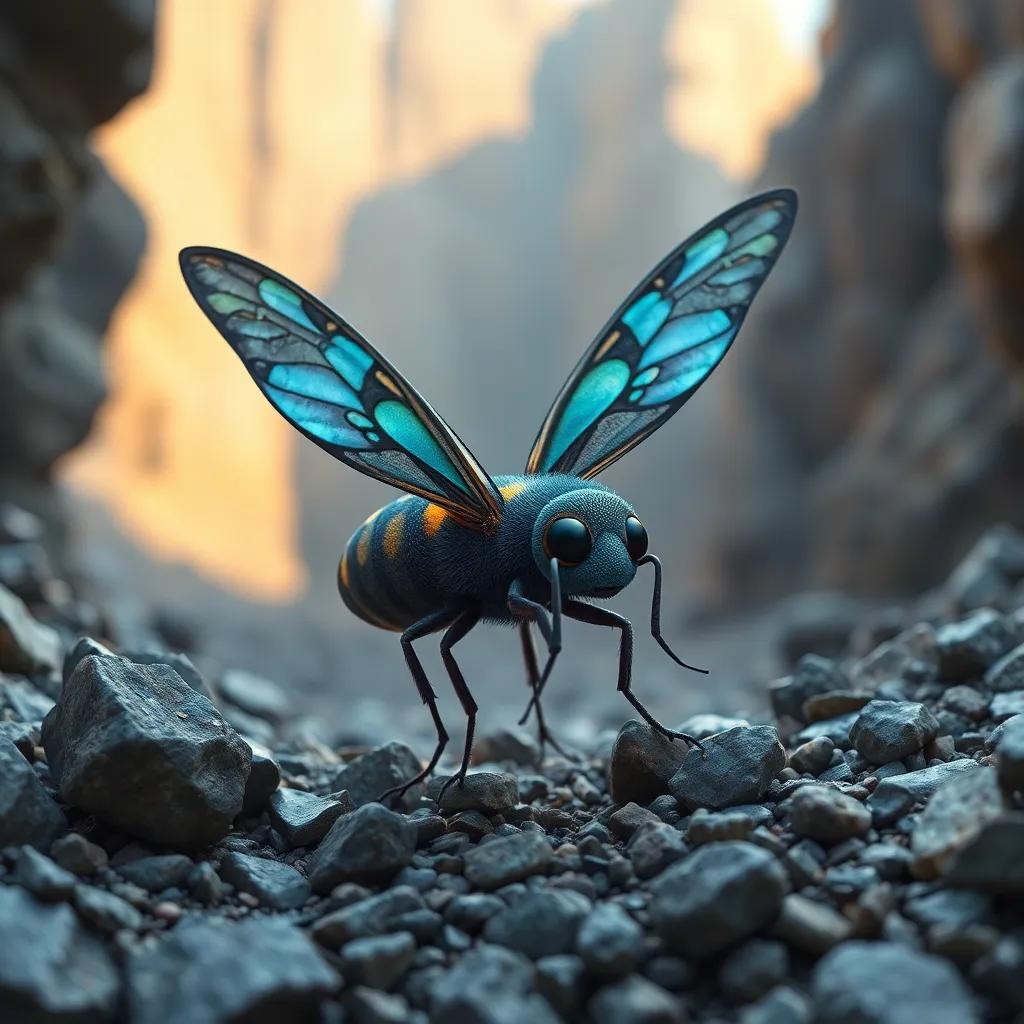 A borboleta enfrentando uma colina íngreme, cercada por pedras e espinhos, expressando determinação e coragem, arte digital, tons terrosos e vibrantes, perspectiva inspiradora