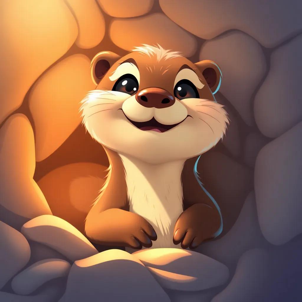 A happy otter, Oliver, with shiny fur and bright eyes, waking up in his cozy burrow on a sunny morning, feeling excited for the day ahead, digital art, cheerful, bright colors, warm light, high quality