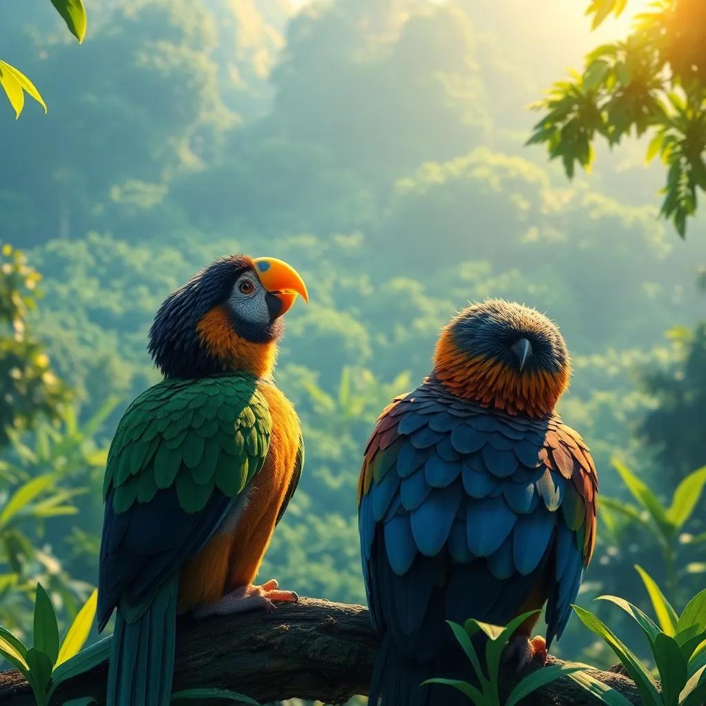 Os Guardiões da Floresta, os amigos de mãos dadas, olhando para a vastidão da Amazônia, com a natureza em toda sua glória ao fundo, simbolizando amizade e proteção, cena inspiradora, arte digital, otimista, vibrante