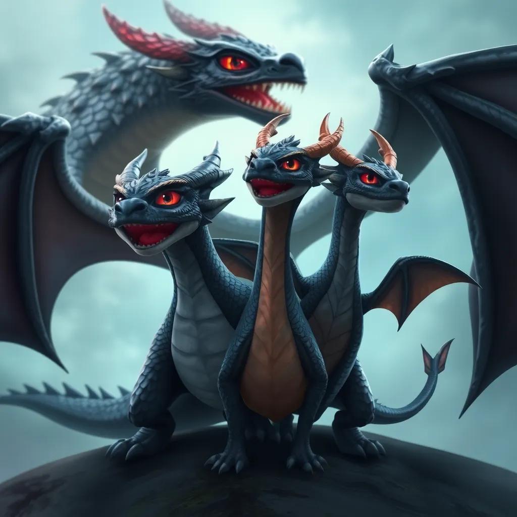 A dark dragon named Nyxus, with shiny black scales and glowing red eyes, threatening the vibrant kingdoms with an angry roar. The brave dragons Ignar and Eir standing together, ready to protect their homes, with their wings spread wide, in a dynamic composition, filled with energy and determination, action-packed, children's illustration