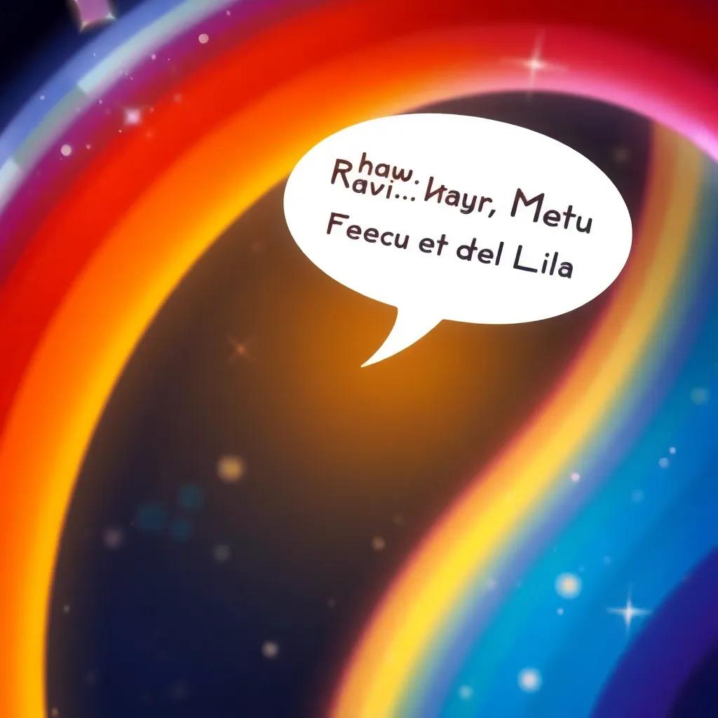 A close-up of the rainbow talking, with sparkles around it, expressing joy to Ravi, Maya, and Lila, child-friendly, vibrant colors, enchanted scene, high-quality art