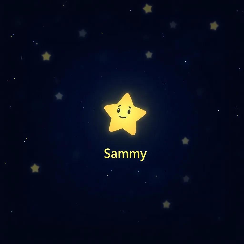 A little star named Sammy, glowing dimly against a dark night sky filled with other bright stars, digital art, soft colors, serene atmosphere, high quality
