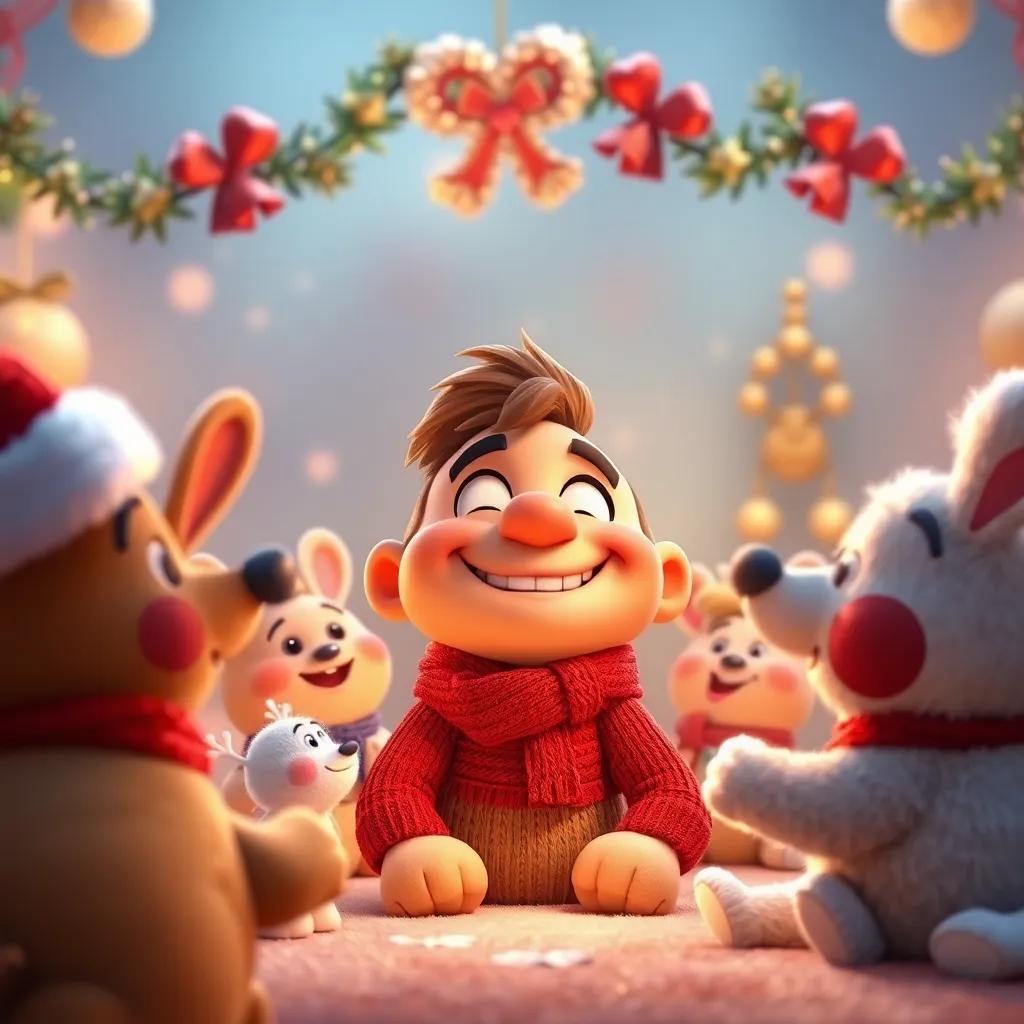 Sammy smiling at his friends, a feeling of warmth and joy in the air, surrounded by decorations and love, a heartwarming scene, soft colors, high quality