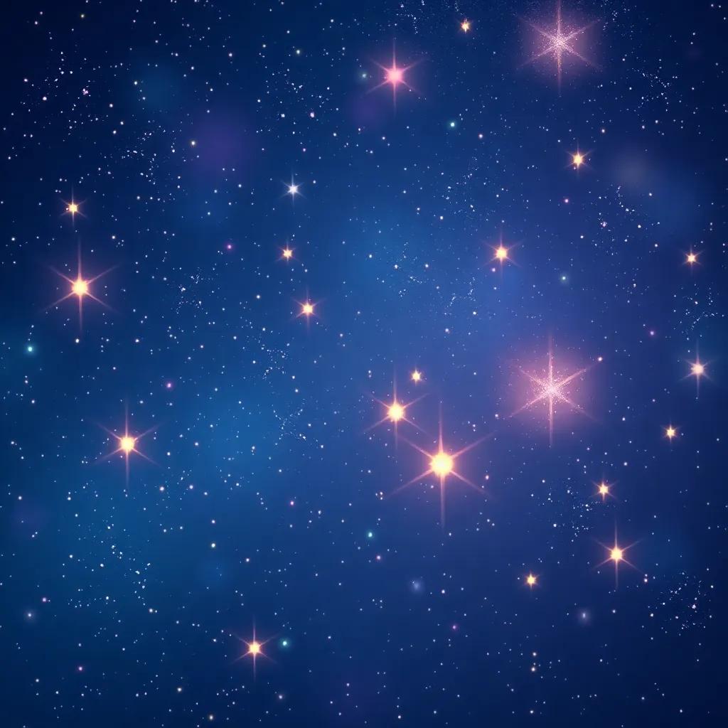 The night sky filled with twinkling stars, shining brightly, with Shimmer dancing among them, creating magical patterns in the sky, digital art, vibrant and lively, enchanting