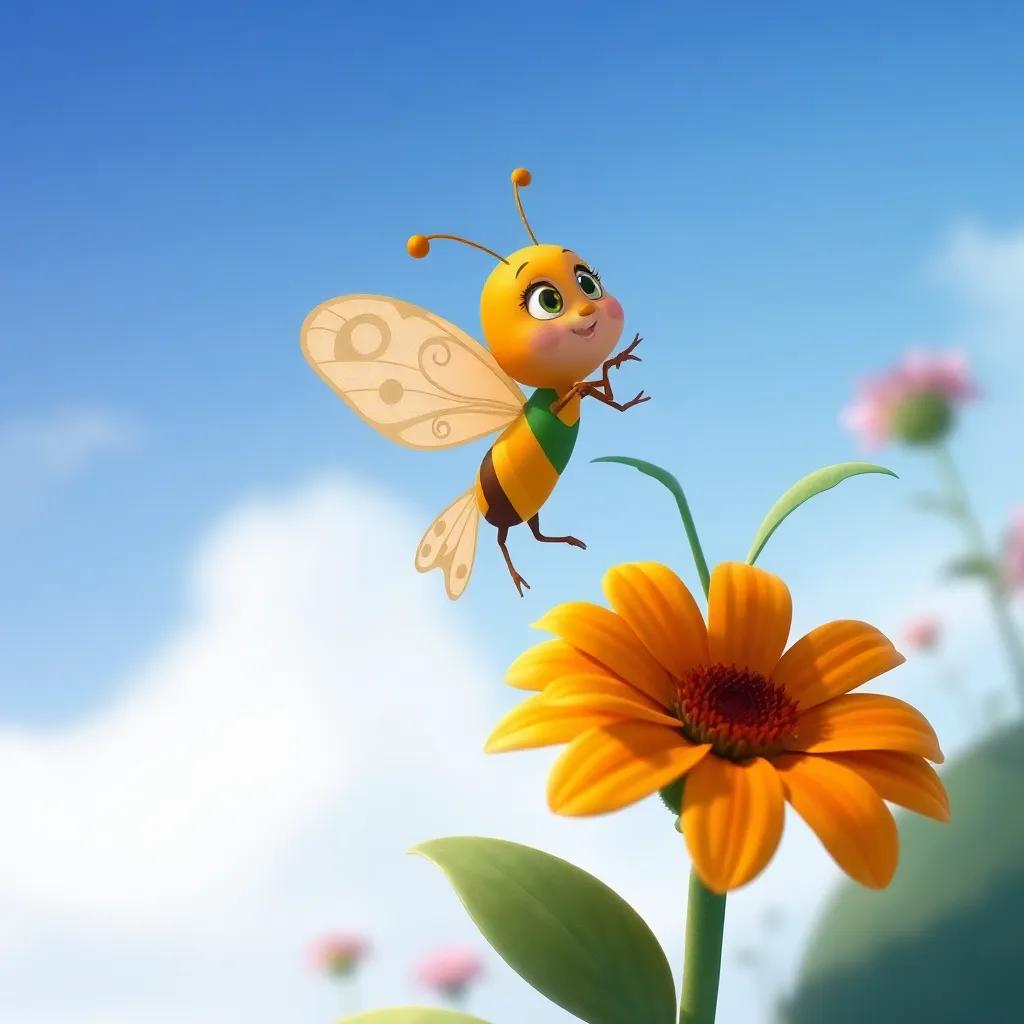 Bella the Brave Butterfly, climbing to the top of a tall flower, wobbling slightly but looking determined, detailed digital art, bright colors, supportive atmosphere, high quality