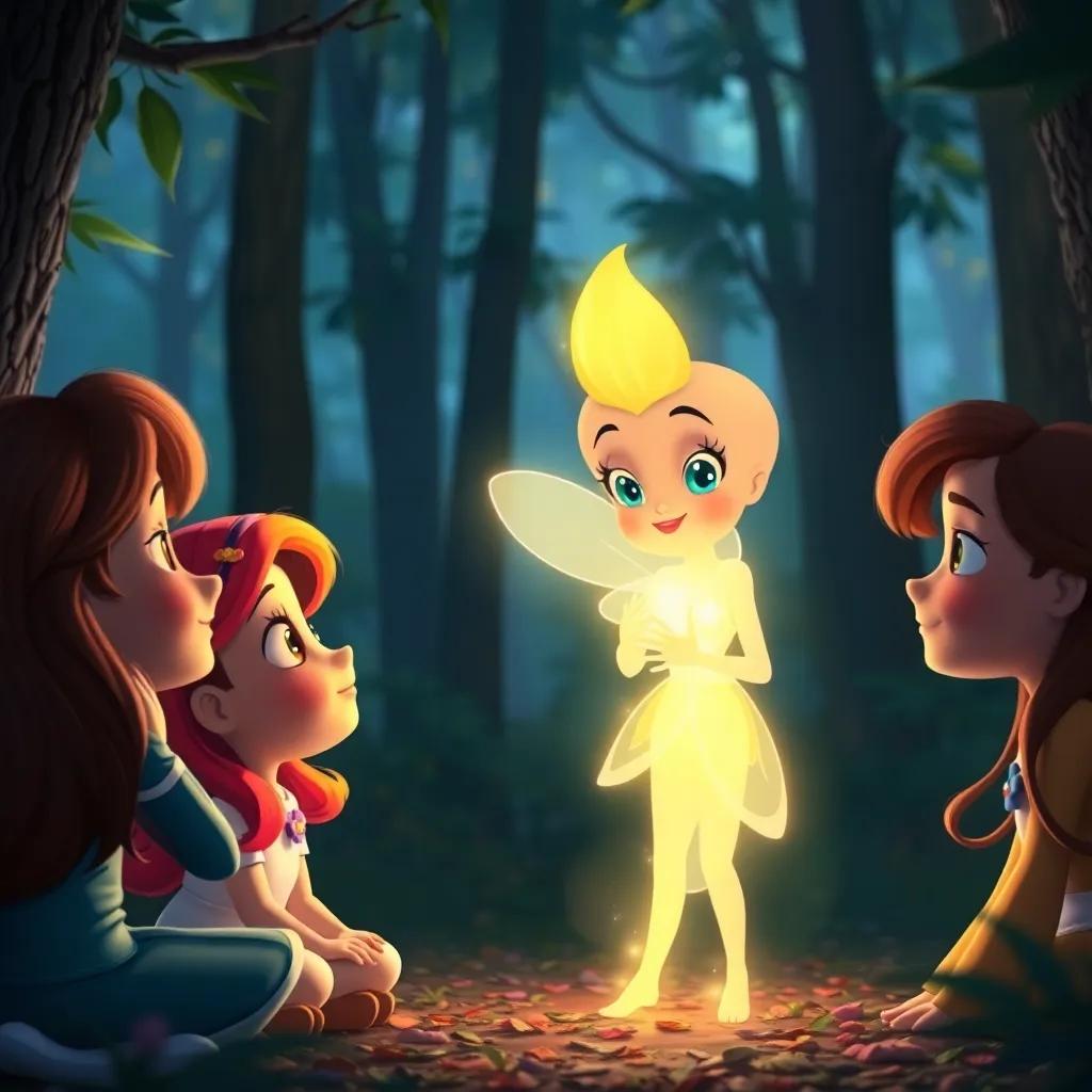 Sparkle making a promise to always help others, surrounded by her friends in the forest, gentle light illuminating their faces, heartfelt moment, enchanting, high quality