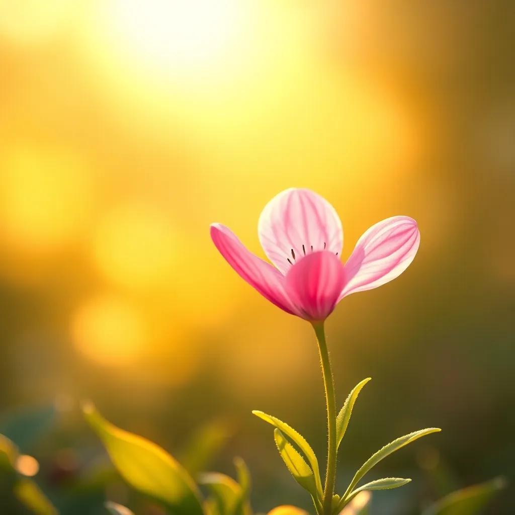 Fanny shining her light gently on a tiny flower, blooming beautifully as a result, captivating nature scene, soft colors, inspirational image, high quality
