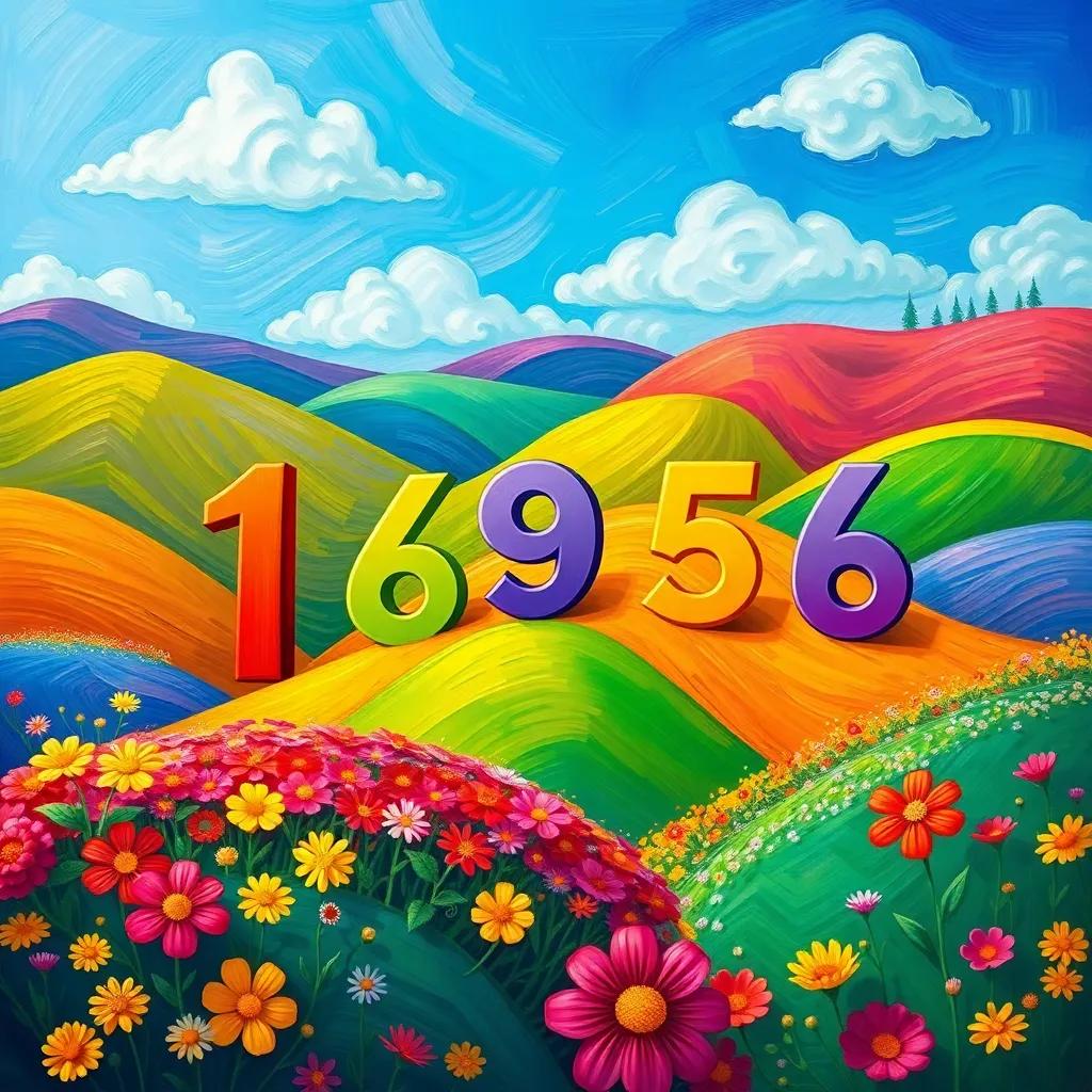 A colorful land called Numberland, with numbers One to Nine happily gathered, vibrant hills and bright flowers around them, digital art, joyful atmosphere, cheerful colors, high quality