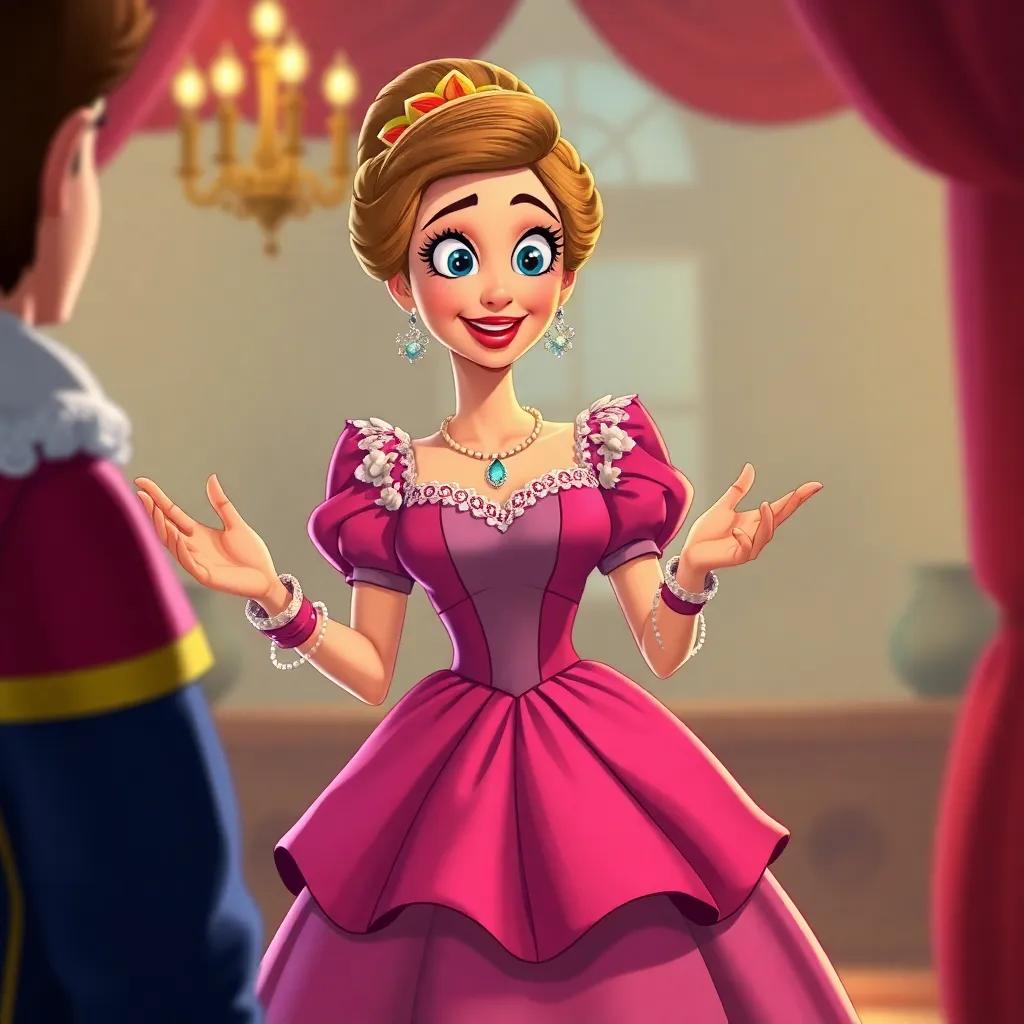 Ninon de Lenclos, a clever French woman with sparkling eyes in a beautiful dress, animatedly gesturing as she explains her plan to the Marquis with enthusiasm, illustration, vibrant colors, lively scene, child-friendly