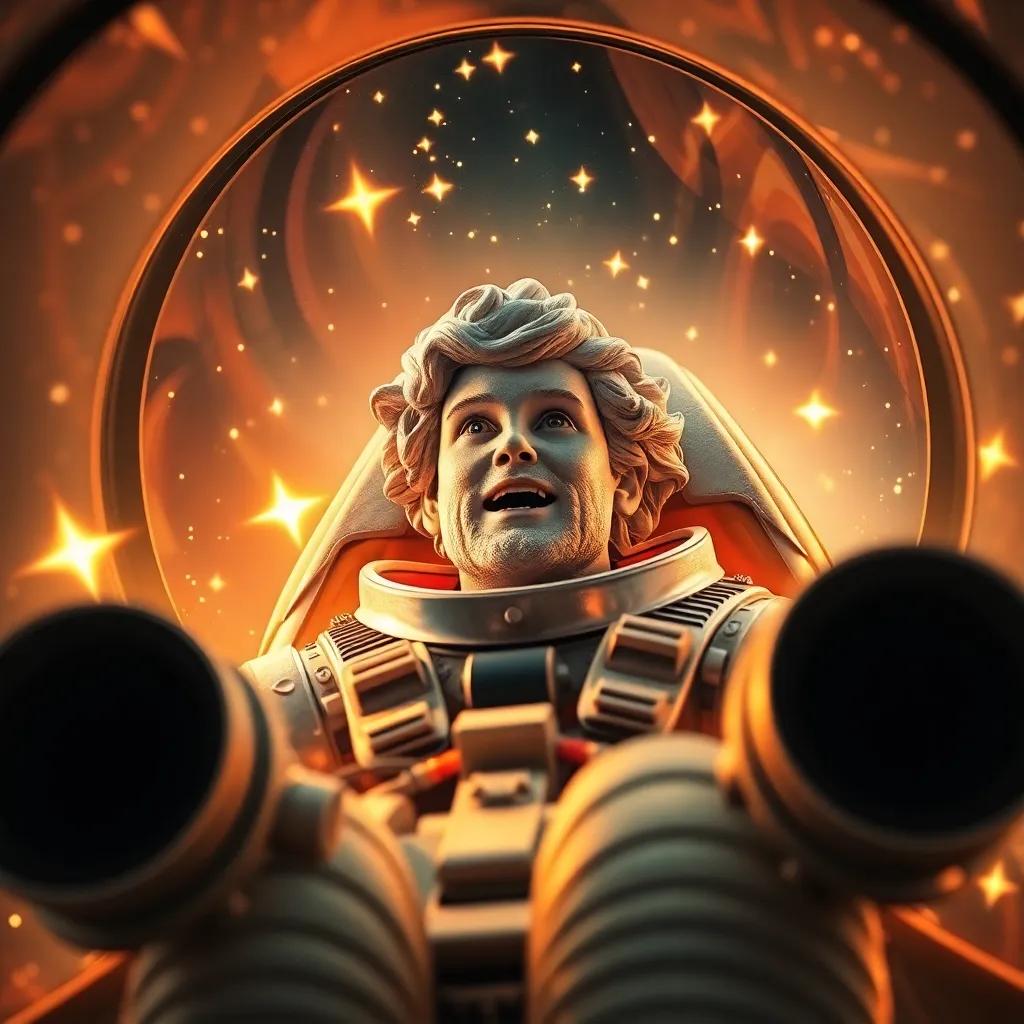 Leo inside his rocket, with engines roaring, surrounded by gleaming stars and a bright background, excitement in his eyes as he prepares for takeoff, digital art, vibrant, thrilling atmosphere, high quality