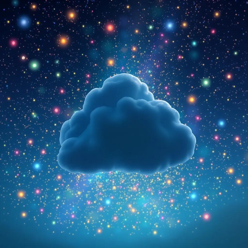 A night sky filled with bright colors as the fireflies push back the dark cloud together, magical and lively atmosphere, colorful, uplifting, high-quality
