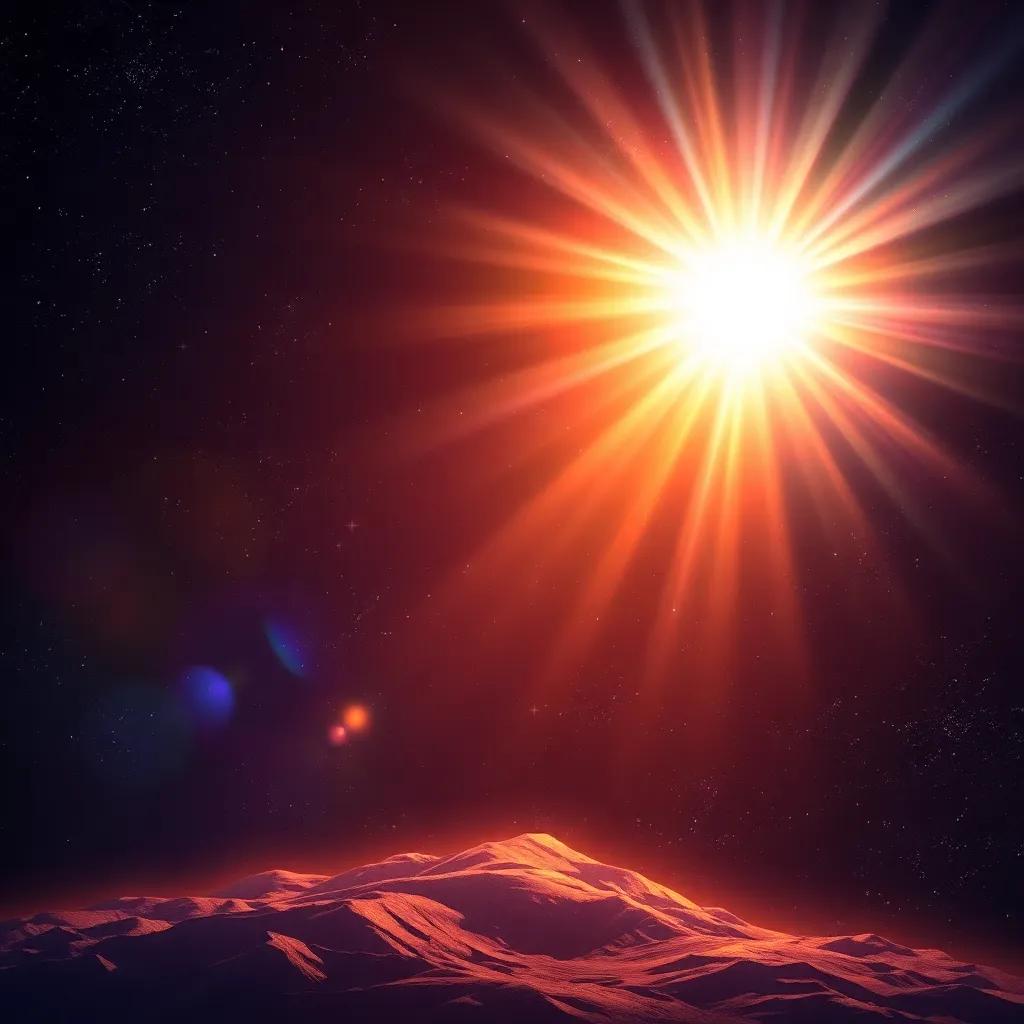 A radiant burst of light filling the darkness, symbolizing the moment of creation, bright colors, celestial atmosphere, illustration, high quality