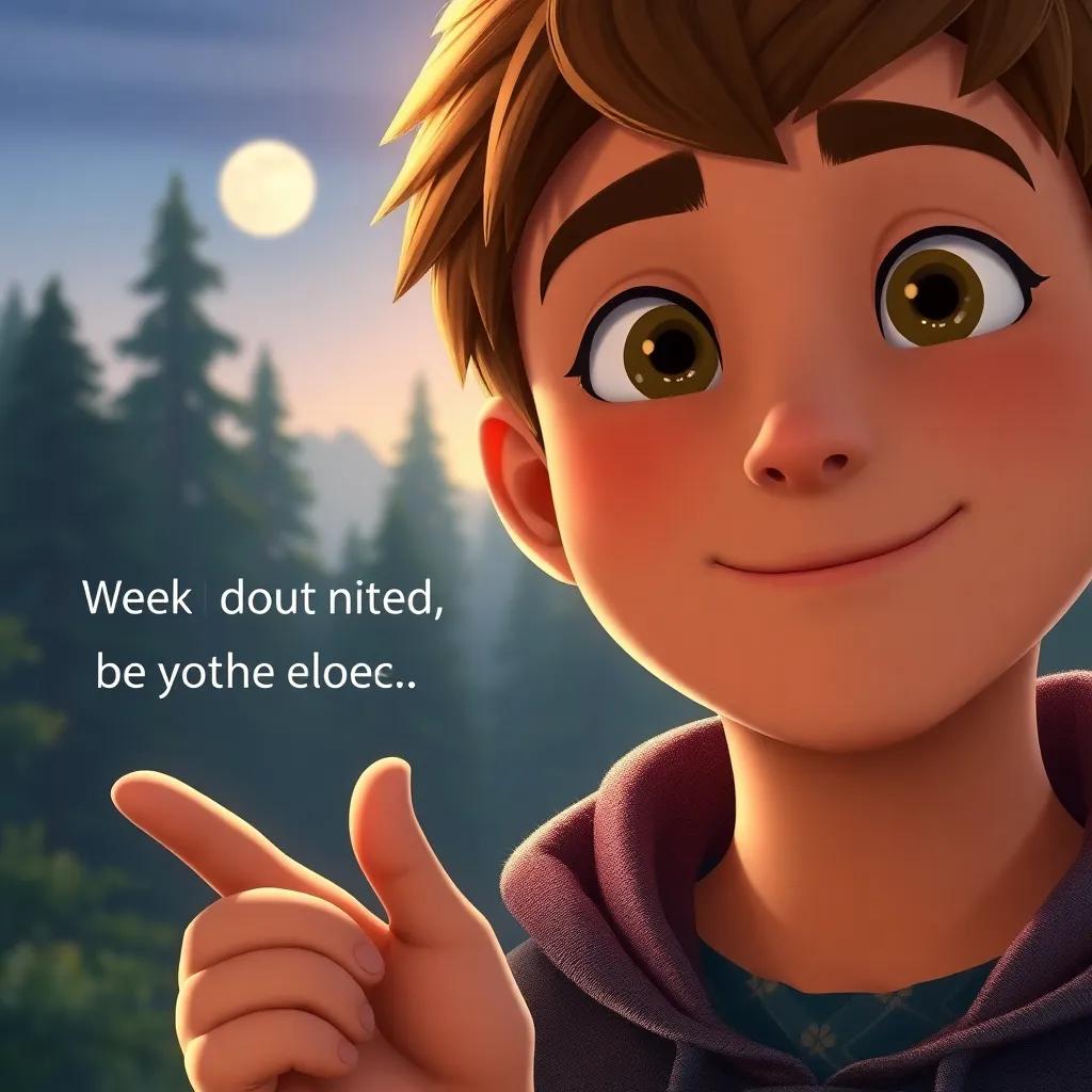 A close-up of Nick, making a promise to care for nature, with the forest in the background, confident and proud expression, soft moonlight, representing hope and commitment, digital painting, warm and heartwarming