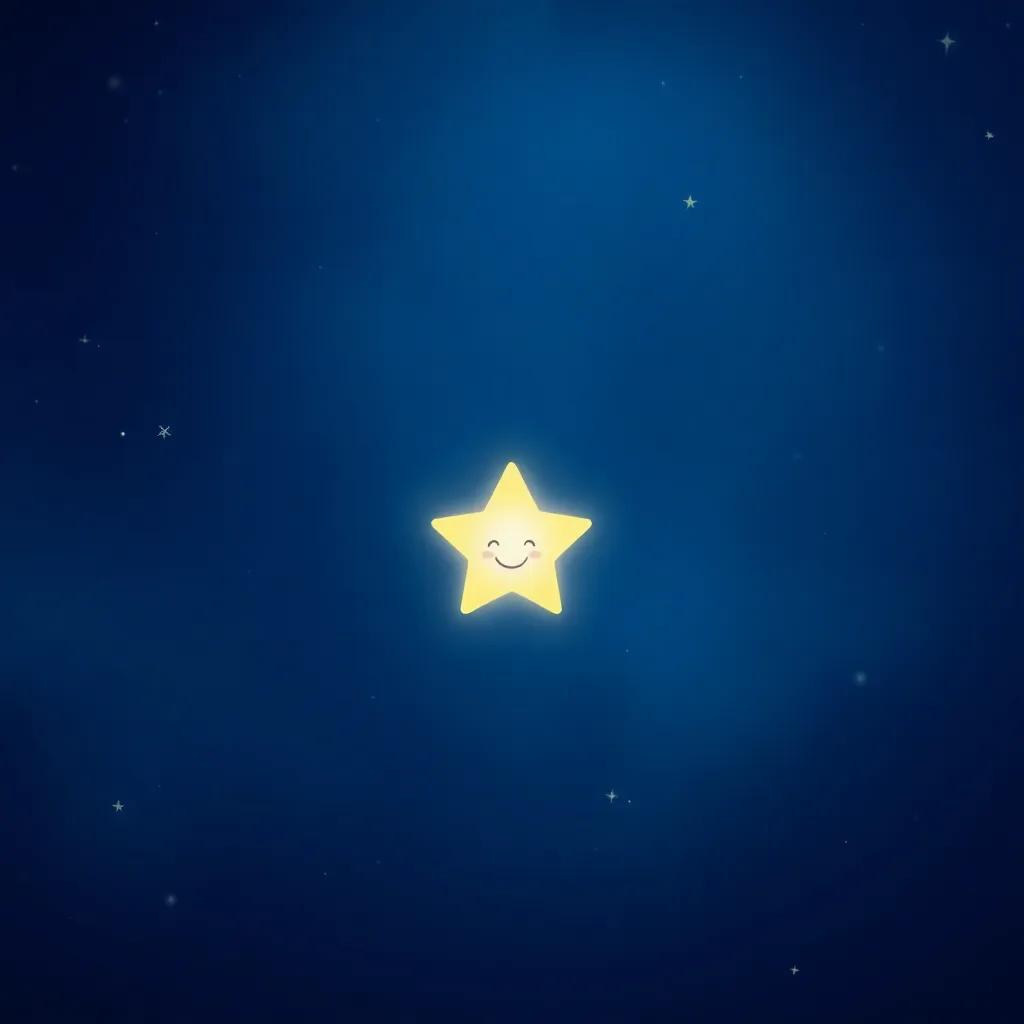 A bright and shiny little star in a deep blue night sky, twinkling with joy, surrounded by other faint stars, digital art, cheerful, inviting atmosphere, high quality