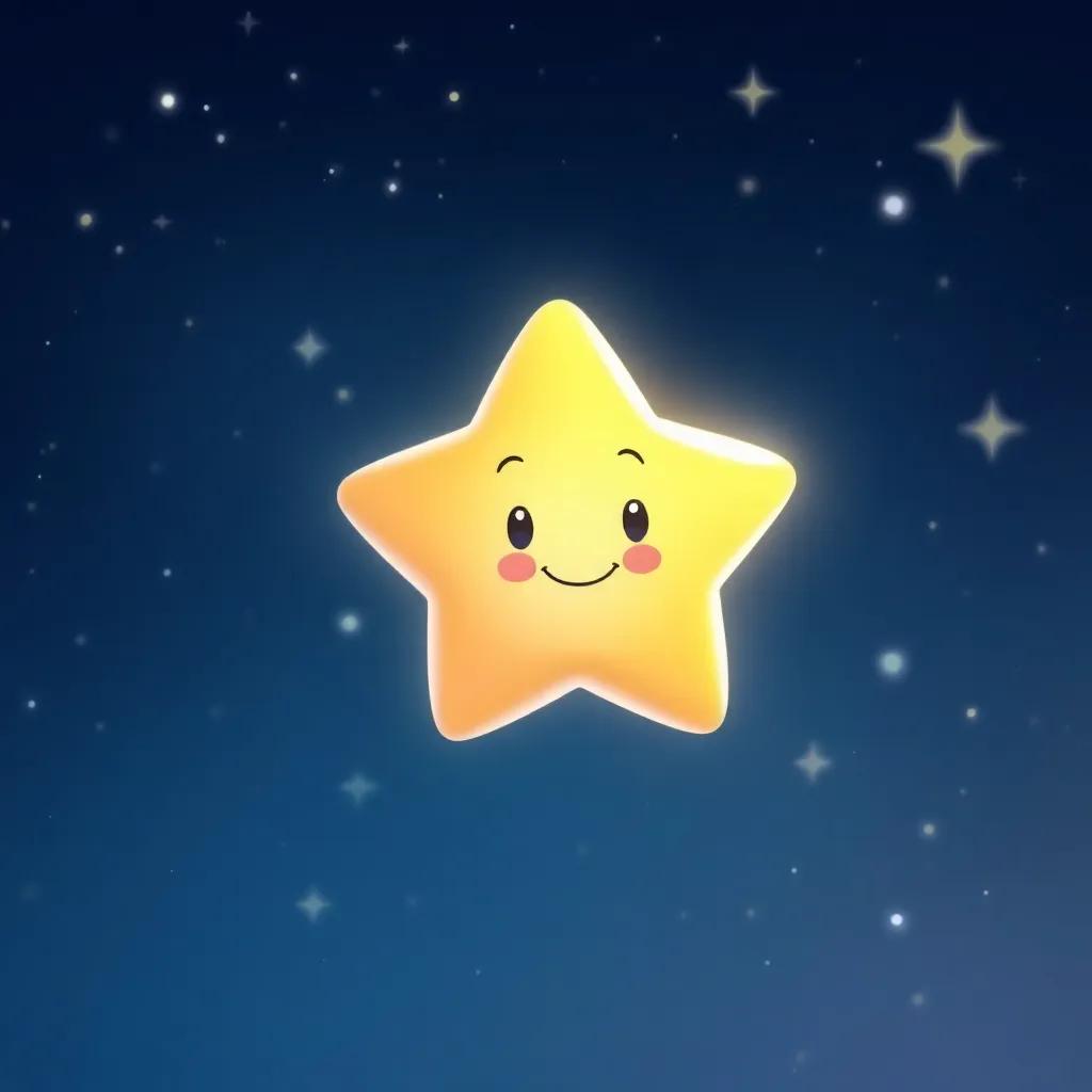 A little star named Twinkle, shining brightly in a deep blue night sky, surrounded by twinkling stars, digital art, cheerful and inviting colors, captivating atmosphere, high quality