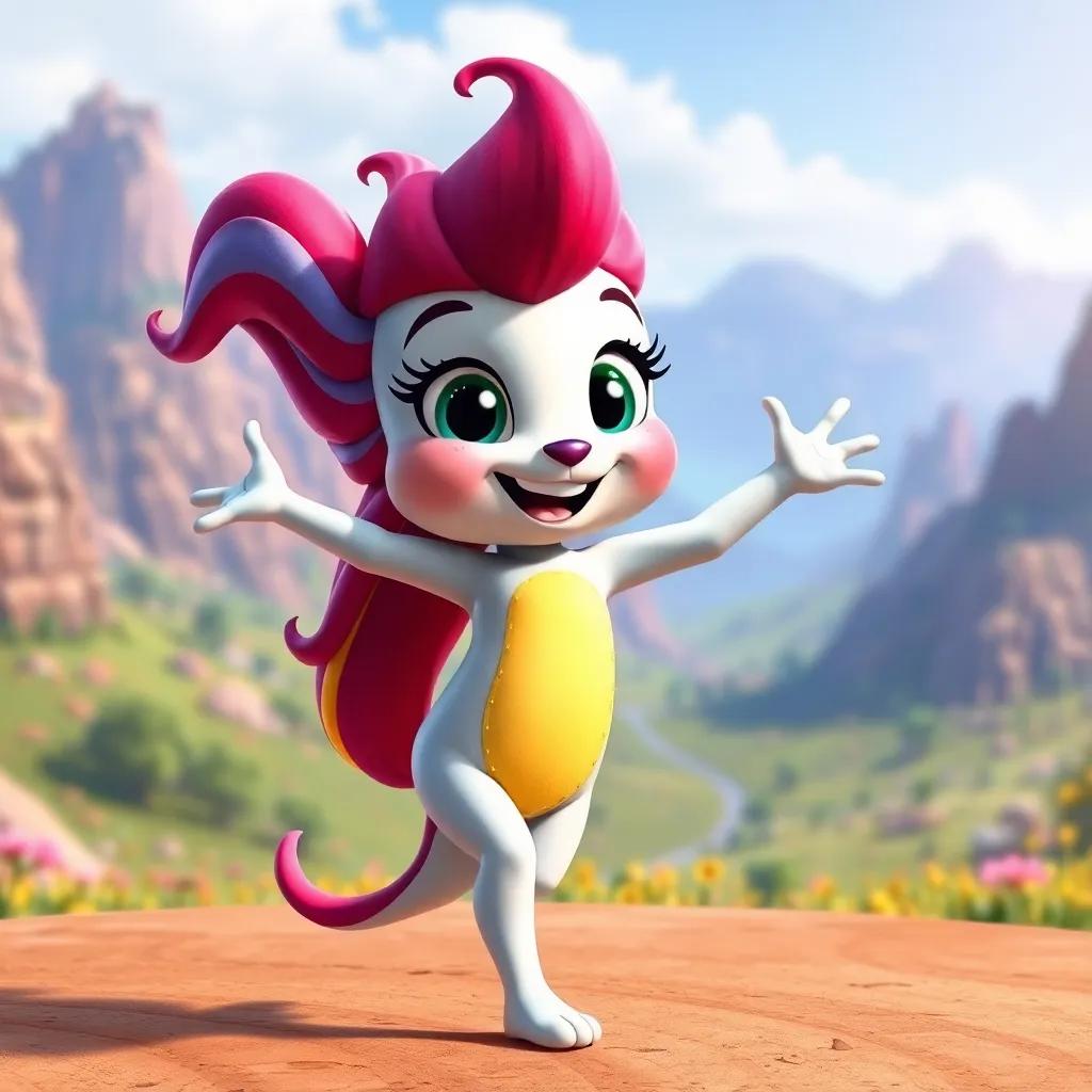 Dazzle practicing more dance moves, feeling proud and happy, bright valley background, colorful and fun setting, high quality